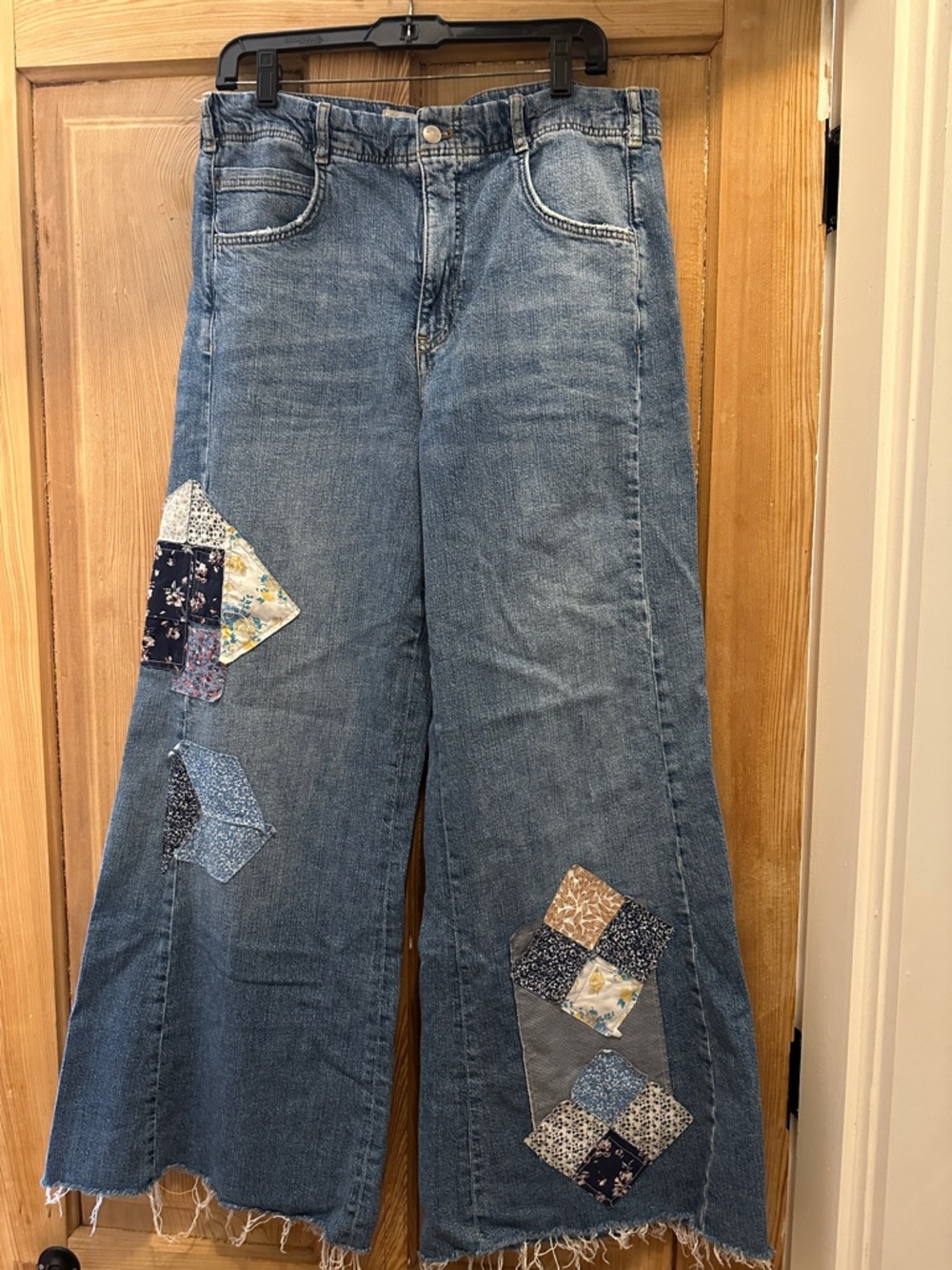 Pilcro Blue Patchwork Wide-Leg Jeans
